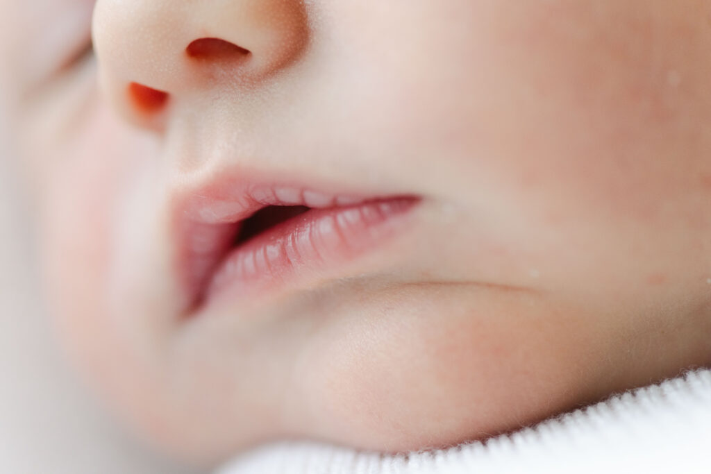 Natural Light Newborn photo session in downtown Roswell studio baby lips