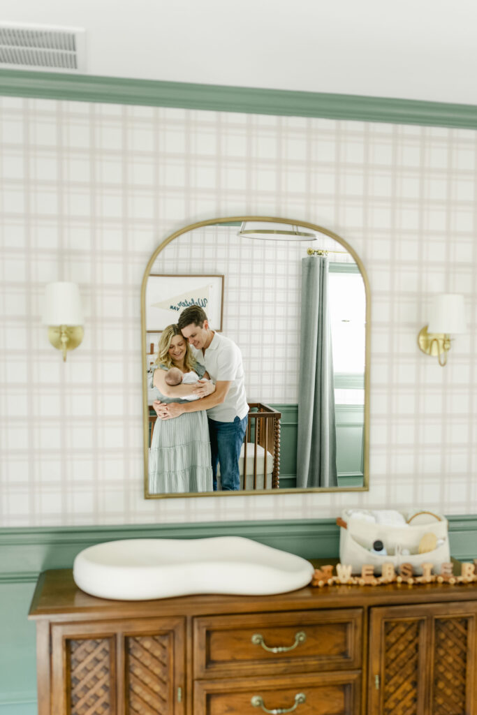 Peanut changing pad seen in in-home lifestyle newborn session